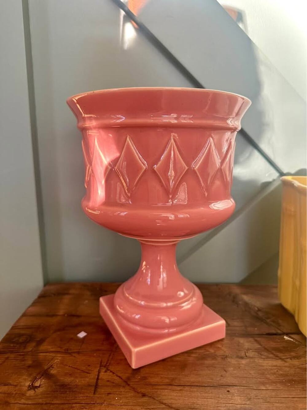 Vintage Pink Haeger Pottery Diamond Urn Vase